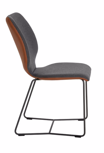 Stuhl Penthouse - Stoff, Steingrau, Leder, Cognac, Kufen, Anthrazit