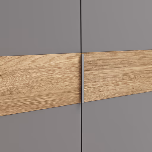 Drehtürenschrank Viana - B ca. 254 cm, Lack, Steingrau, Riffholz, Wildeiche