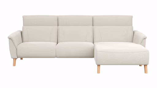 Ecksofa Nevin - 2-Sitzer mit Longchair rechts, inkl. Kopfpolsterverstellung, Stoff, Weiß
