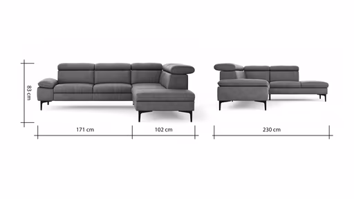 Ecksofa Felipa - 2,5-Sitzer mit Ecke rechts inkl. Kopfteil verstellbar, Leder, Cognac