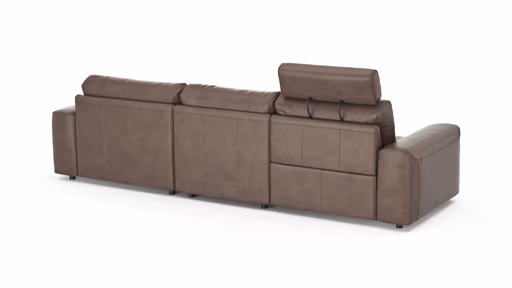 Ecksofa Balok - 2,5-Sitzer mit Longchair groß rechts, inkl. Relaxfunktion (motorisch) und Kopfstütze, Leder, Dunkelbraun