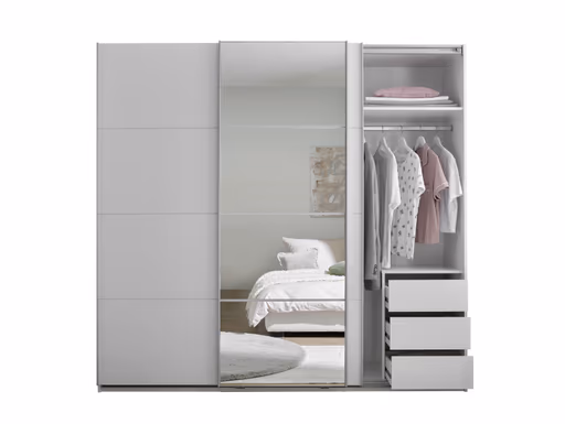 Schwebetürenschrank- B ca. 215 cm, Weiß, Spiegel