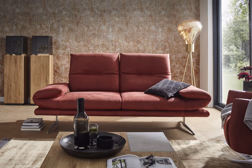 Sofa Lucero - 2,5-Sitzer inkl. Rückenlehne verstellbar, Leder, Weinrot