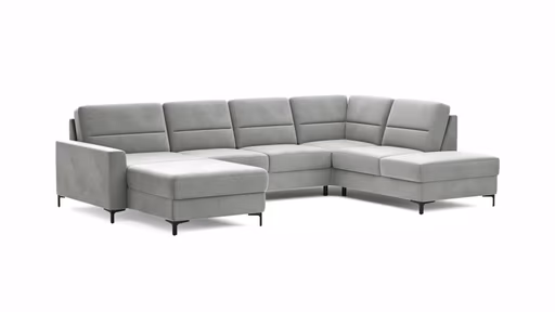 Wohnlandschaft Merlos H - Longchair links und 2,5-Sitzer mit Ecke rechts inkl. Relaxfunktion (motorisch), Stoff, Grau