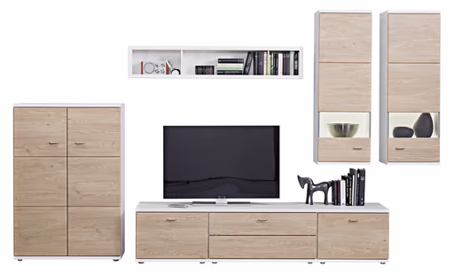 Wohnwand EM Multiplan - mit Beleuchtung, Wildeiche Dekor