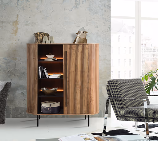 Highboard - mit Beleuchtung, B ca. 118 cm, Akazie massiv