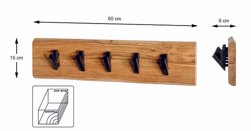 Wandgarderobe - B ca. 60 cm, Akazie, Schwarz