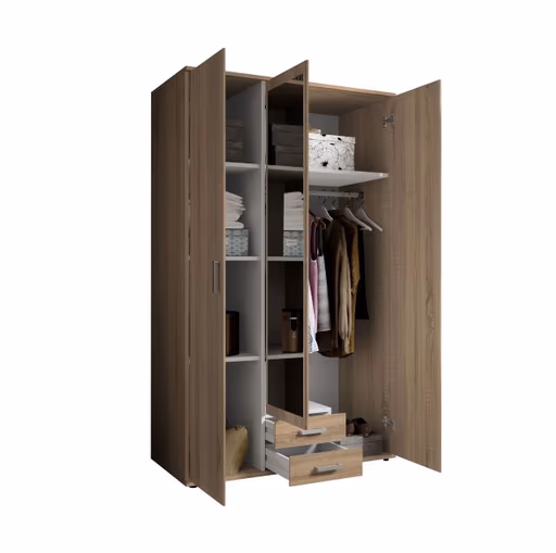 Drehtürenschrank- B ca. 120 cm, Eiche Dekor, Spiegel