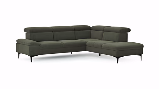 Ecksofa Felipa - 2,5-Sitzer mit Ecke rechts inkl. Kopfteil verstellbar, Stoff, Dunkelgrün