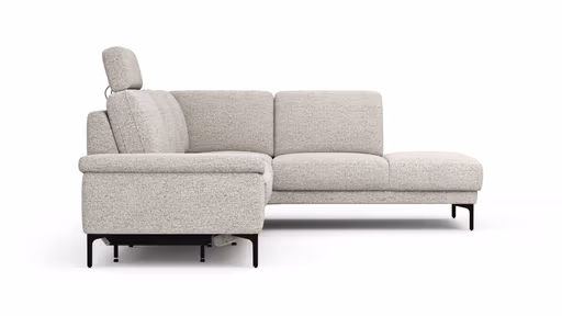 Ecksofa Matero - 2-Sitzer mit Ecke rechts inkl. Relaxfunktion motorisch und Sitzvorzug, Stoff, Hellgrau