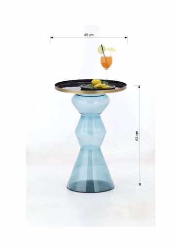 Beistelltisch - Ø/H ca. 38x63 cm, Schwarz, Türkis