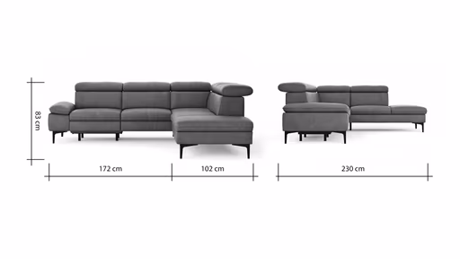 Ecksofa Felipa - 2,5-Sitzer mit Ecke rechts inkl. Armlehne verstellbar und Rückenlehne/Sitztiefe verstellbar (motorisch), Leder, Cognac