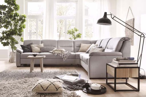Ecksofa - 3-Sitzer mit Ecke rechts, Stoff, Grau
