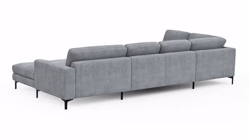 Wohnlandschaft Oviedo - Ecke links mit 2-Sitzer und Longchair rechts, Stoff, Grau