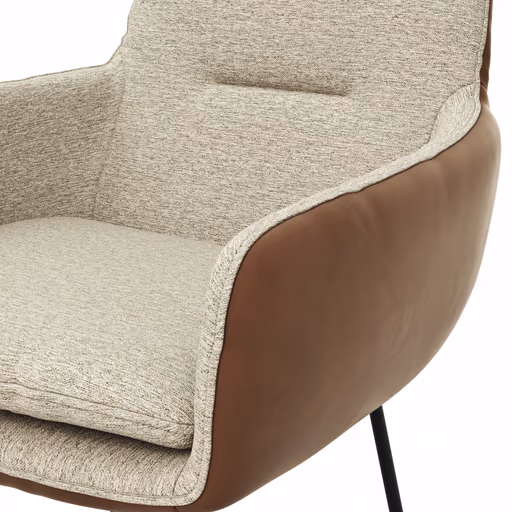 Armlehnstuhl Macano - Stoff & Leder, Beige, Cognac