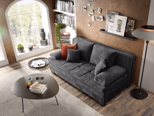 Sofa JONAH - 2-Sitzer inkl. Schlaffunktion und Bettkasten, Stoff, Dunkelgrau