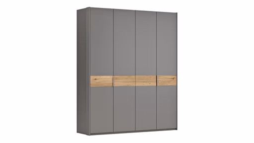 Drehtürenschrank Viana - B ca. 204 cm, Lack, Steingrau, Riffholz, Wildeiche