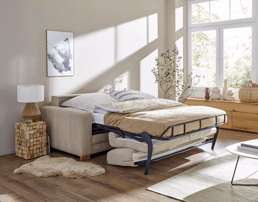 Sofa Lakeville - 2-Sitzer inkl. Schlaffunktion, Gestell Schwarz, Stoff, Beige