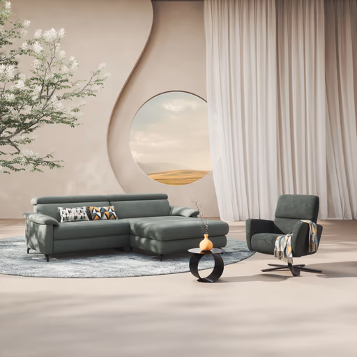 Drehsessel Lotta -Größe L, inkl. Relaxfunktion, Stoff, Olive