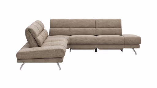 Ecksofa San Fernando - 2-Sitzer mit Ecke rechts, Armlehne verstellbar, Rückenlehne/Sitztiefe verstellbar, Relaxfunktion motorisch, Stoff, Latte