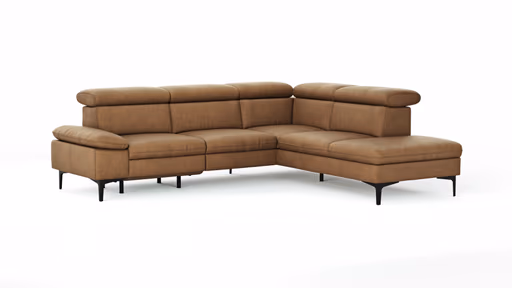 Ecksofa Felipa - 2,5-Sitzer mit Ecke rechts inkl. Armlehne verstellbar und Rückenlehne/Sitztiefe verstellbar (motorisch), Leder, Cognac