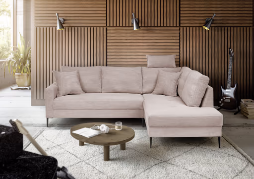 Ecksofa - 3-Sitzer, Ecke rechts, Stoff, Rosa