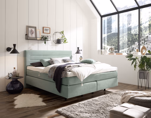 Boxspringbett EM Mirano - mit Matratze, Topper, Liegefläche ca. 180x200 cm, Stoff, Grün
