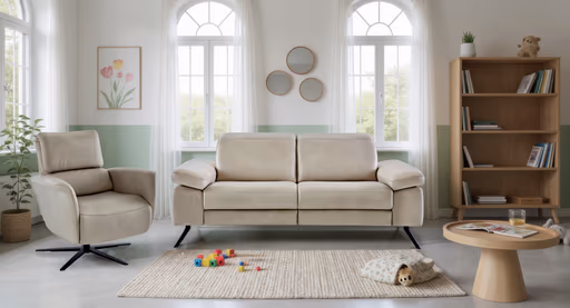 Sofa Rafaela 2.0 - 2,5-Sitzer inkl. 1x Relaxfunktion und Kopfteile verstellbar, Leder, Champagner