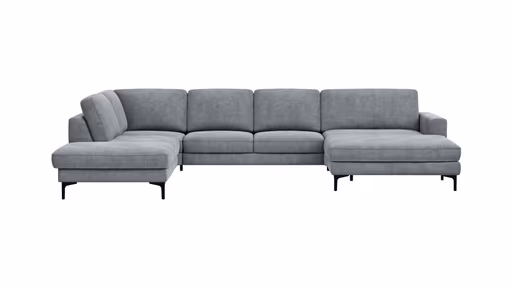 Wohnlandschaft Oviedo - Ecke links mit 2-Sitzer und Longchair rechts, Stoff, Grau
