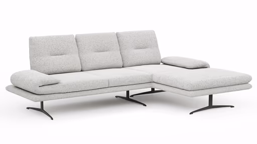 Ecksofa Lucero 2.0 - 2-Sitzer mit Longchair rechts inkl. Sitztiefenverstellung, Drehsitz und Sitztiefe verstellbar, Stoff, Offwhite
