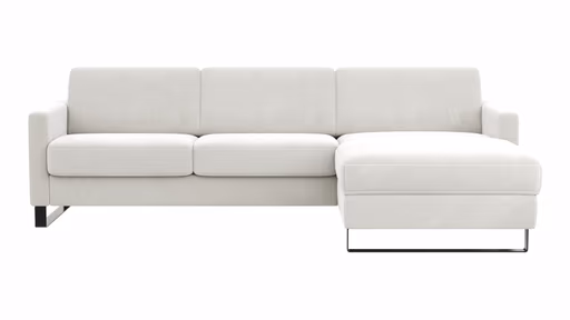 Schlafsofa Laredo - 2-Sitzer mit Longchair rechts inkl. Schlaffunktion mit Bettkasten, Stoff, Offwhite