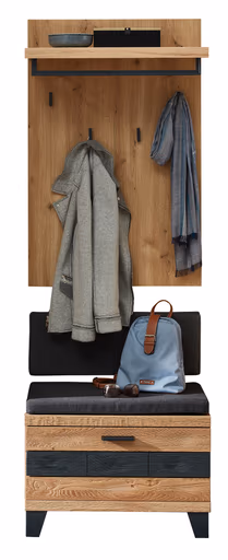 Garderobenpaneel mit Bank - B/H/T 70x108x31 cm, Wildeiche massiv 