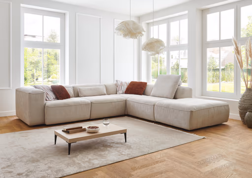 Ecksofa - 3-Sitzer mit Ecke rechts, Stoff, Natur