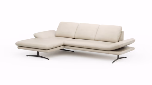 Ecksofa Hubertus - Longchair links mit 2-Sitzer, Armlehne verstellbar, Leder, Creme