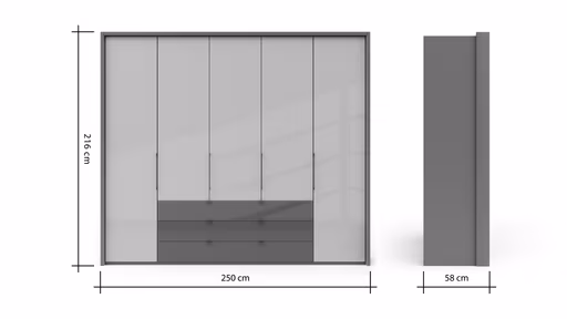 Drehtürenschrank Marbella - B. ca. 257cm, Korpus, Front Glas, Weiß
