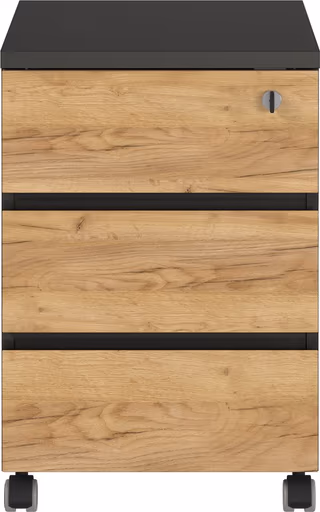 Rollcontainer GRIFFIN - B/H/T ca. 41x60x50 cm, Graphit, Eiche Dekor