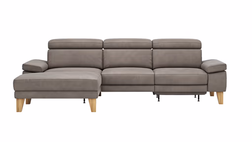 Ecksofa Hudson - Longchair links mit 2,5-Sitzer, inkl. Kopfteil/Armlehne verstellbar und Relaxfunktion (motorisch), Stoff, Steingrau