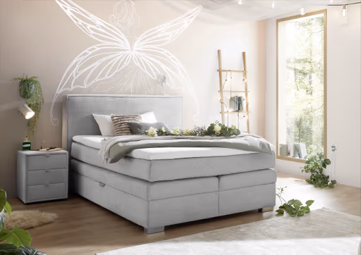 Boxspringbett- Liegefläche ca. 140x200 cm, Stoff, Silberfarben