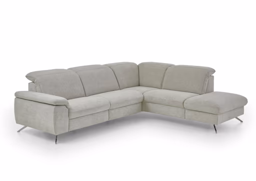 Ecksofa - 3-Sitzer mit Ecke rechts, Kopfteil verstellbar, Stoff, Natur