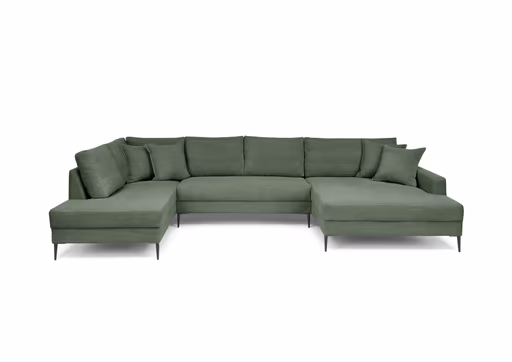 Wohnlandschaft - Ecke links, 2-Sitzer, Longchair rechts, Stoff, Grün