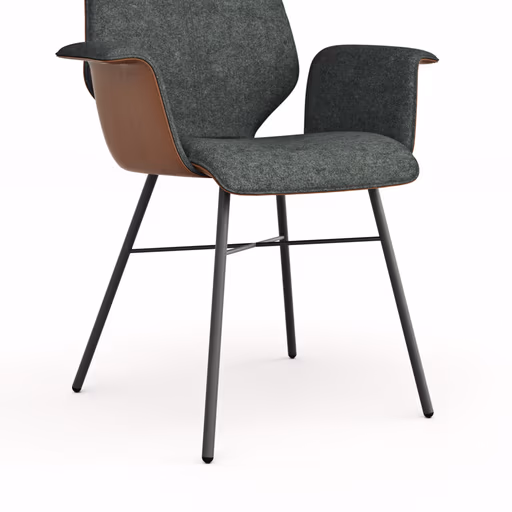 Armlehnstuhl Penthouse - Stoff, Steingrau, Leder, Cognac, 4 Fuß, Anthrazit