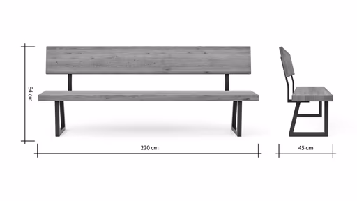 Holzbank Clifton - mit Rückenlehne, Breite ca. 220 cm, Zerreiche massiv, smoked