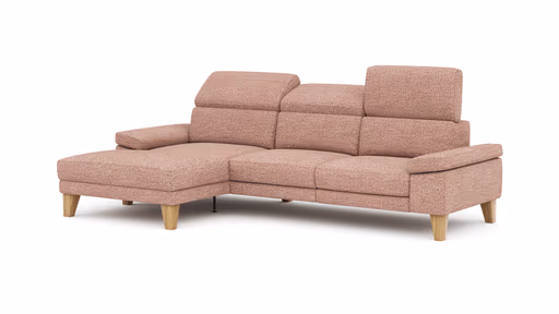Ecksofa Hudson - Longchair links mit 2,5-Sitzer, inkl. Kopfteil verstellbar, Stoff, Kupfer