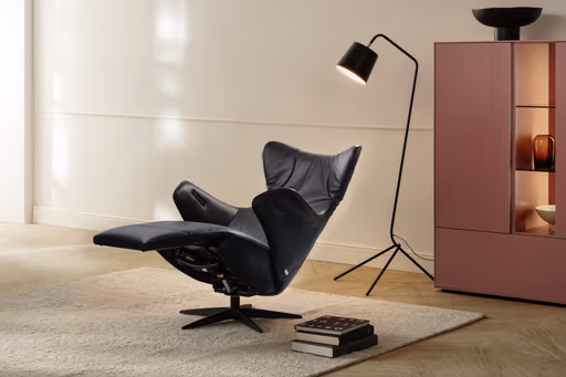 Relaxsessel Follina - Relaxfunktion (motorisch), Leder, Schwarz, Akku