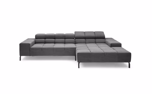 Ecksofa CLIVIA - 2-Sitzer mit Longchiar rechts, Sitzvorzug motorisch, Kopfteil verstellbar, Stoff, Anthrazit