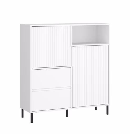 Highboard - B ca. 106 cm, Weiß, Weiß Hochglanz