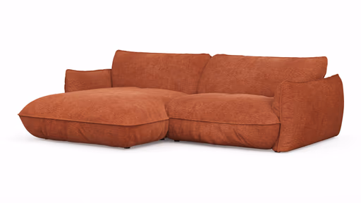 Ecksofa Fluffy - 2,5-Sitzer mit Longchair rechts inkl. Rückenlehne verstellbar, Stoff, Kupfer