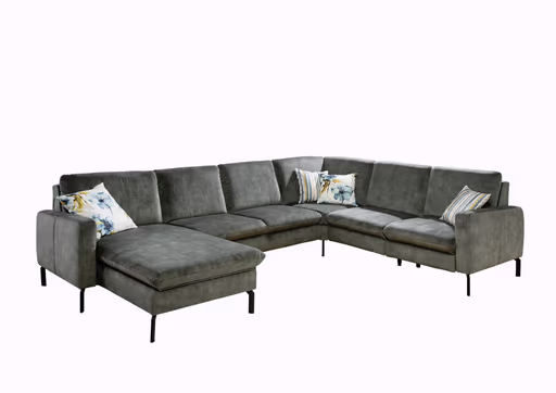 Wohnlandschaft - Longchair links mit 2-Sitzer und Ecke rechts, Stoff, Olive