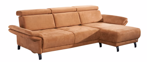 Ecksofa - 2-Sitzer mit Longchair rechts, Sitztiefe verstellbar, Stoff, Tabakbraun