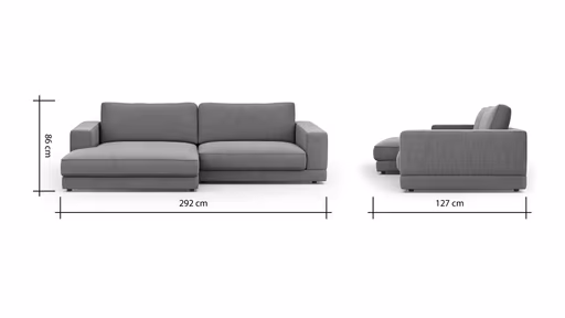 Ecksofa Juni - Longchair links mit 1,5-Sitzer, Stoff, Petrol
